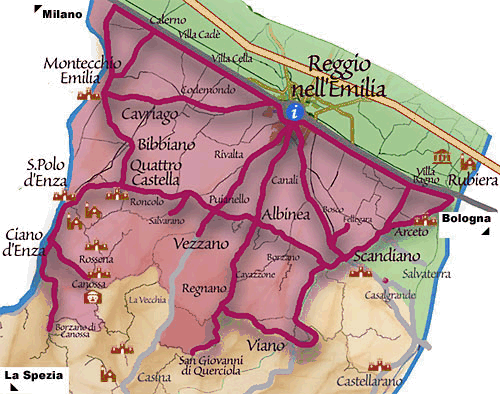 MAPPA DELLA STRADA DEI VINI E DEI SAPORI SCANDIANO E CANOSSA