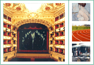 Pictures of:  Municipal Theater, painting, Athletics Court , Market